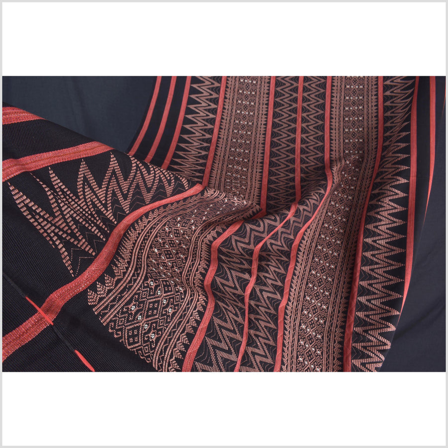 Tribal home decor ethnic Naga blanket unique, black, blush, red, handwoven cotton throw boho Thailand Burma India tapestry ii235