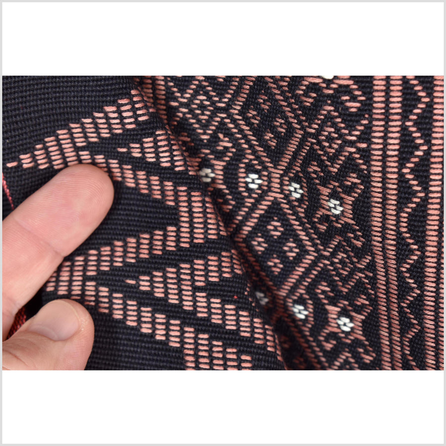 Tribal home decor ethnic Naga blanket unique, black, blush, red, handwoven cotton throw boho Thailand Burma India tapestry ii235
