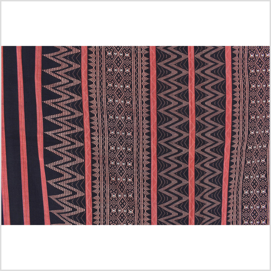 Tribal home decor ethnic Naga blanket unique, black, blush, red, handwoven cotton throw boho Thailand Burma India tapestry ii235