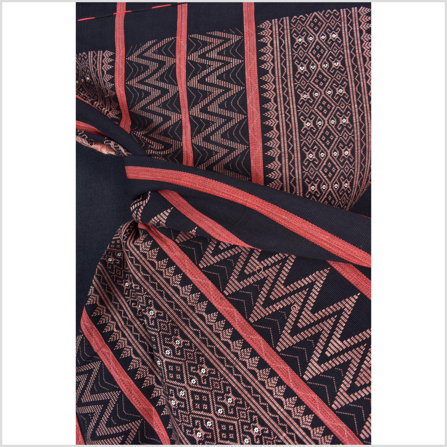 Tribal home decor ethnic Naga blanket unique, black, blush, red, handwoven cotton throw boho Thailand Burma India tapestry ii235