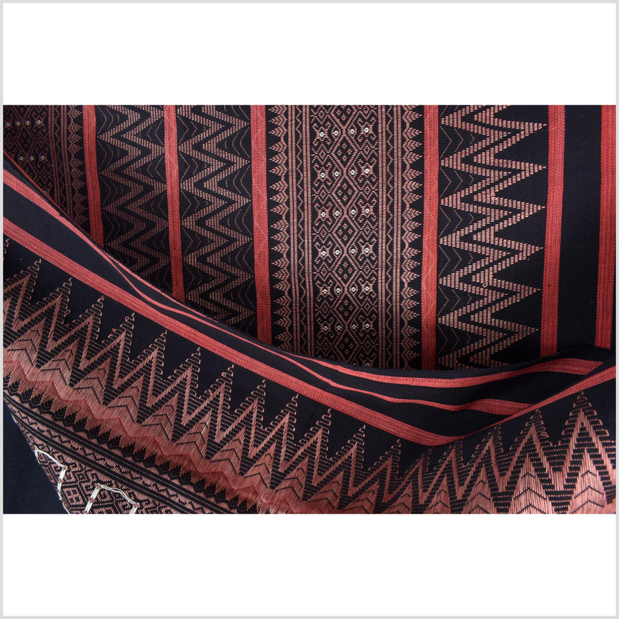Tribal home decor ethnic Naga blanket unique, black, blush, red, handwoven cotton throw boho Thailand Burma India tapestry ii235