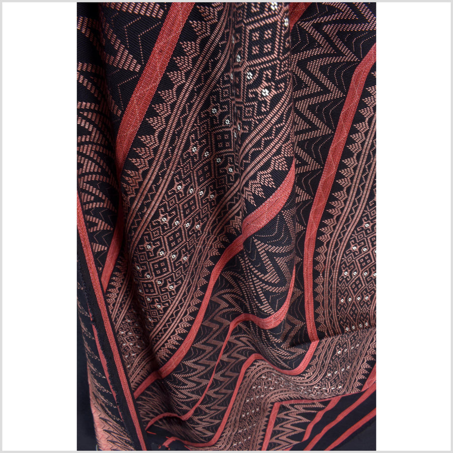 Tribal home decor ethnic Naga blanket unique, black, blush, red, handwoven cotton throw boho Thailand Burma India tapestry ii235