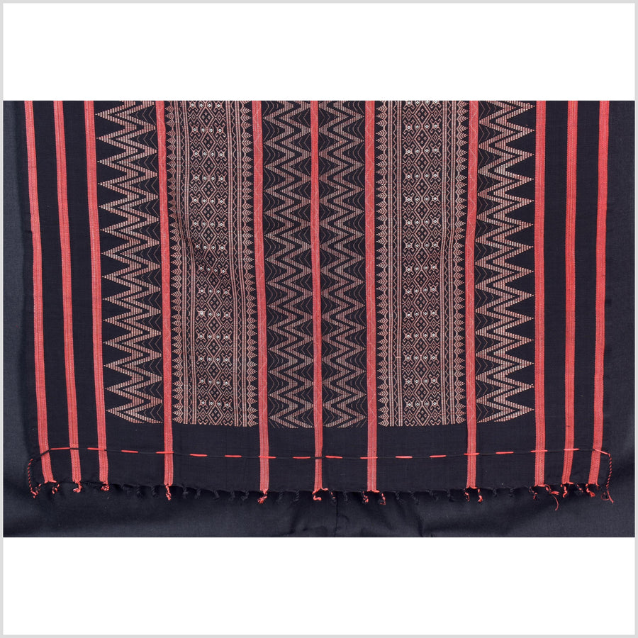 Tribal home decor ethnic Naga blanket unique, black, blush, red, handwoven cotton throw boho Thailand Burma India tapestry ii235