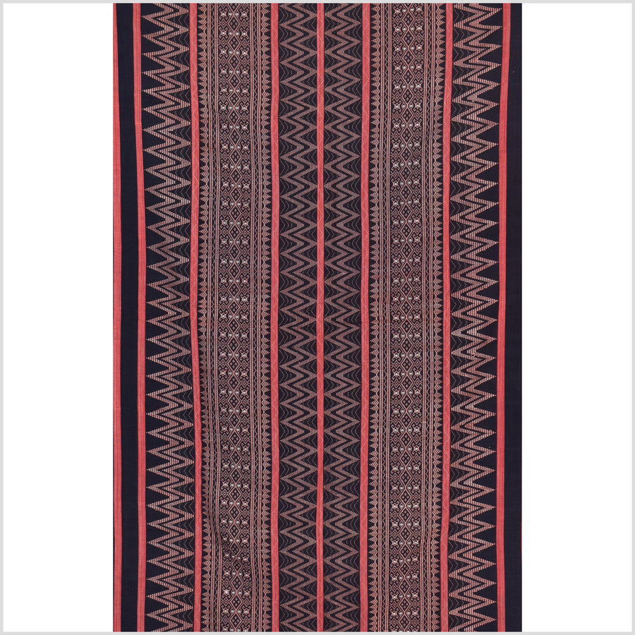 Tribal home decor ethnic Naga blanket unique, black, blush, red, handwoven cotton throw boho Thailand Burma India tapestry ii235