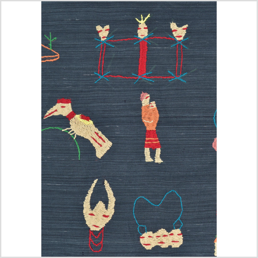 Dark indigo blue cotton story quilt Naga tribal textile ethnic embroidered boho fabric Burma hill tribe tapestry Thailand India Hmong II237