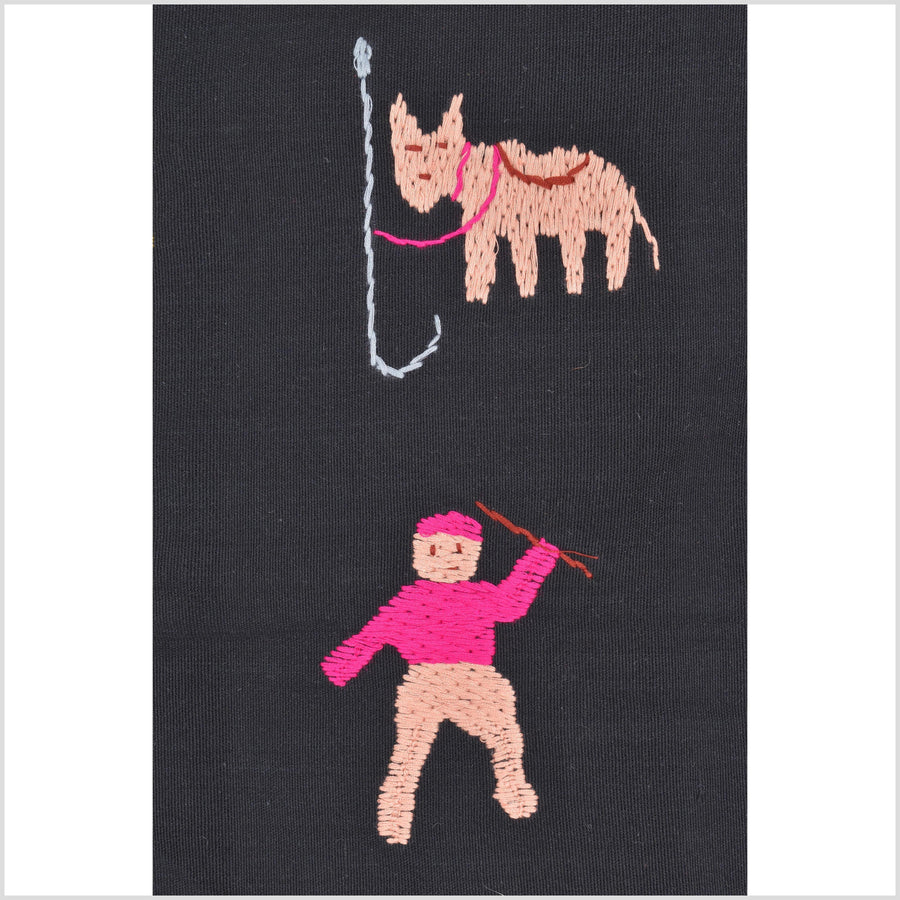 Pitch black cotton story quilt Naga tribal textile ethnic embroidered boho fabric Burma hill tribe tapestry Thai India Hmong II239