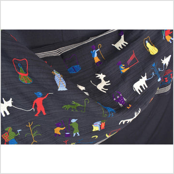 Striking variegated black cotton story quilt Naga tribal textile ethnic embroidered boho fabric Burma hill tribe tapestry Thai India ii240