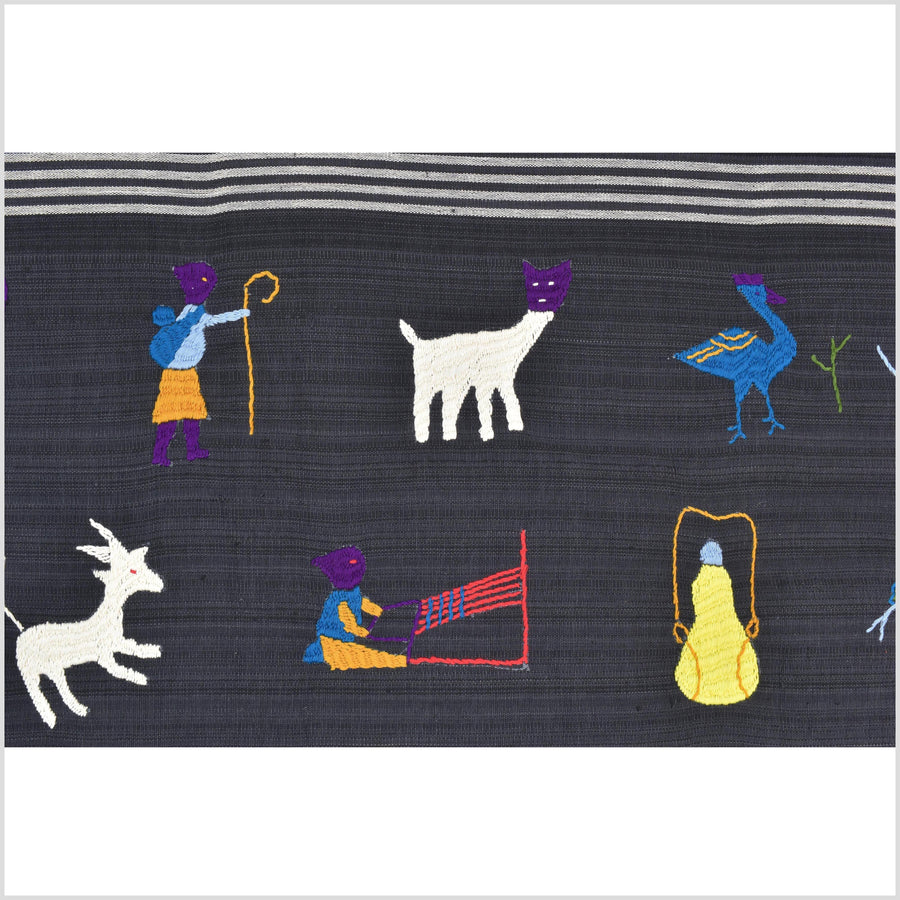 Striking variegated black cotton story quilt Naga tribal textile ethnic embroidered boho fabric Burma hill tribe tapestry Thai India ii240
