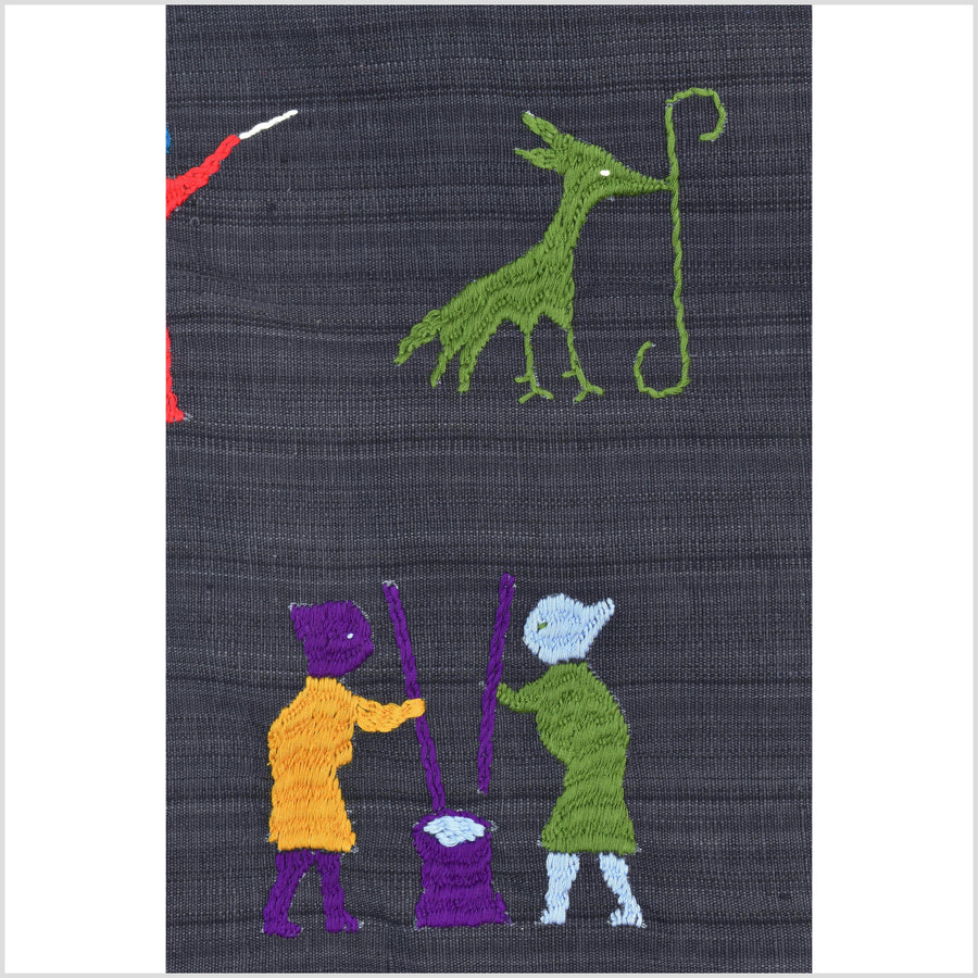 Striking variegated black cotton story quilt Naga tribal textile ethnic embroidered boho fabric Burma hill tribe tapestry Thai India ii240