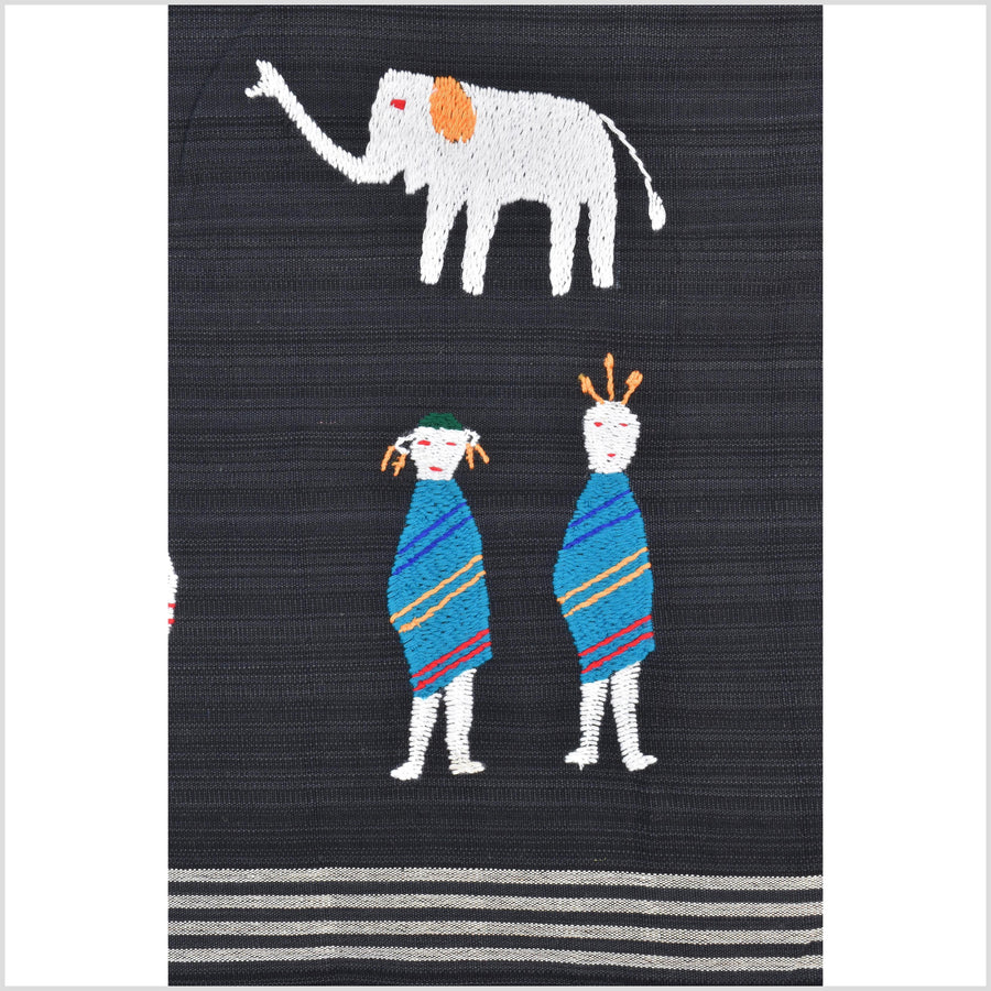 Striking variegated black cotton story quilt Naga tribal textile ethnic embroidered boho fabric Burma hill tribe tapestry Thai India ii242