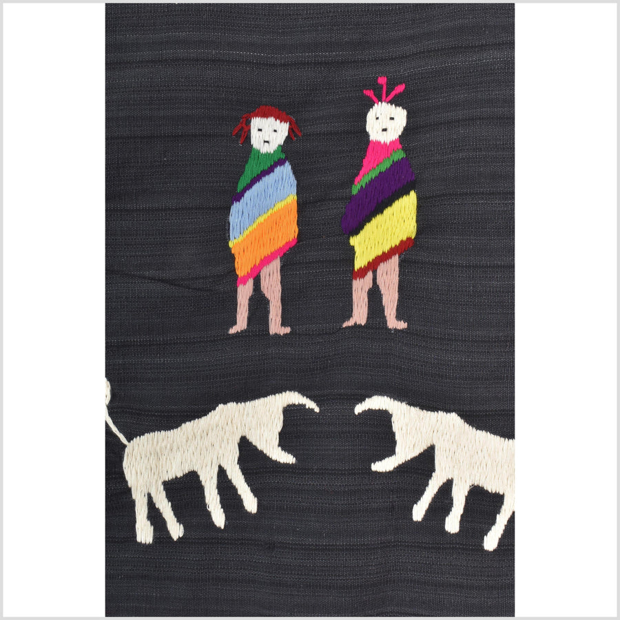 Striking variegated black cotton story quilt Naga tribal textile ethnic embroidered boho fabric Burma hill tribe tapestry Thai India ii243