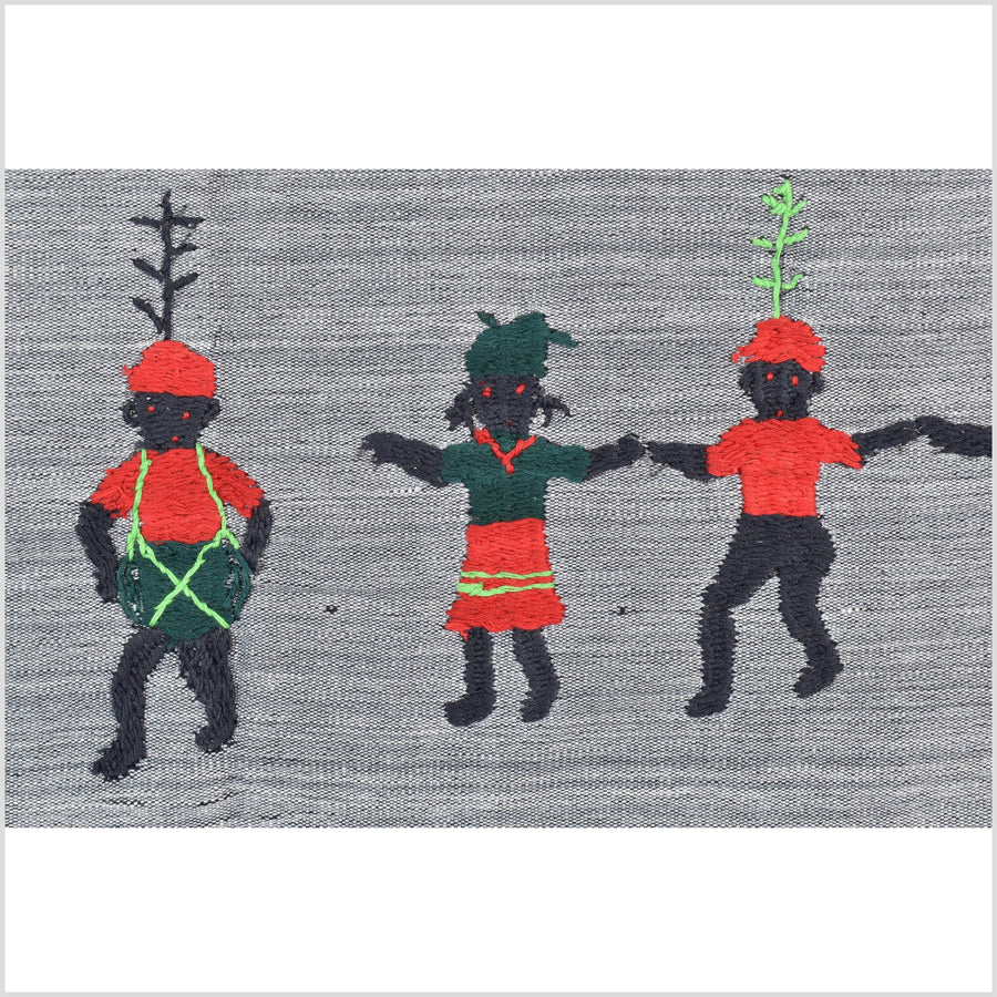 Pewter gray cotton story quilt Naga tribal textile ethnic embroidered boho fabric Burma hill tribe tapestry Thailand India Hmong II248