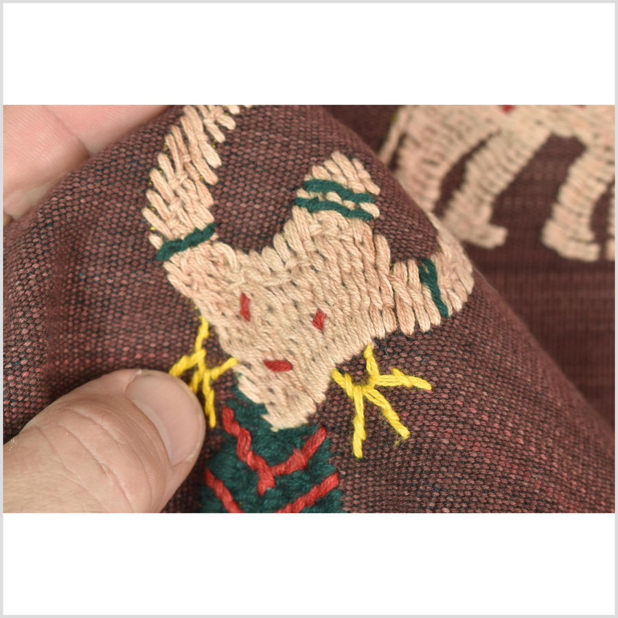 Chocolate brown cotton story quilt Naga tribal textile ethnic embroidered boho fabric Burma hill tribe tapestry Thailand India Hmong II249