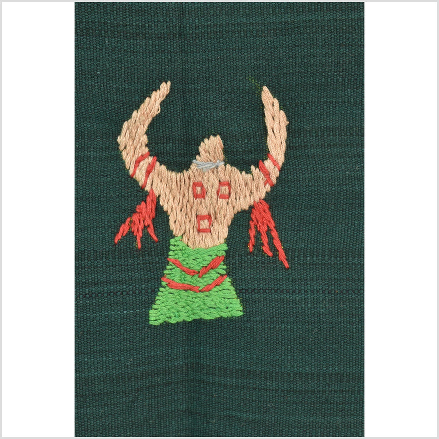 Dark emerald green cotton story quilt Naga tribal textile ethnic embroidered boho fabric Burma hill tribe tapestry Thai India Hmong II251