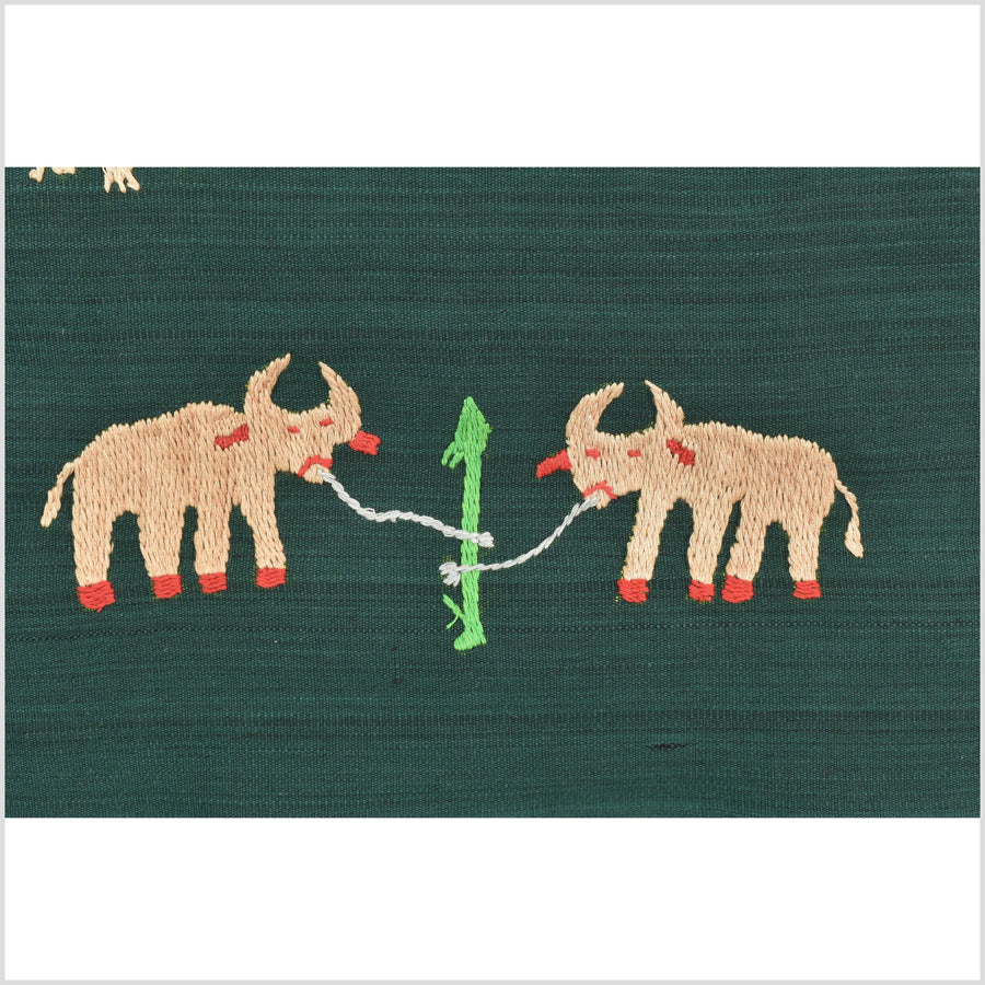 Dark emerald green cotton story quilt Naga tribal textile ethnic embroidered boho fabric Burma hill tribe tapestry Thai India Hmong II251
