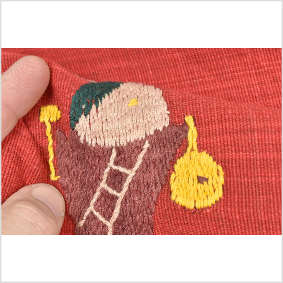 Crimson red cotton story quilt Naga tribal textile ethnic embroidered boho fabric Burma hill tribe tapestry Thai India Hmong II252