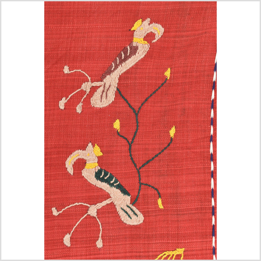 Crimson red cotton story quilt Naga tribal textile ethnic embroidered boho fabric Burma hill tribe tapestry Thai India Hmong II252