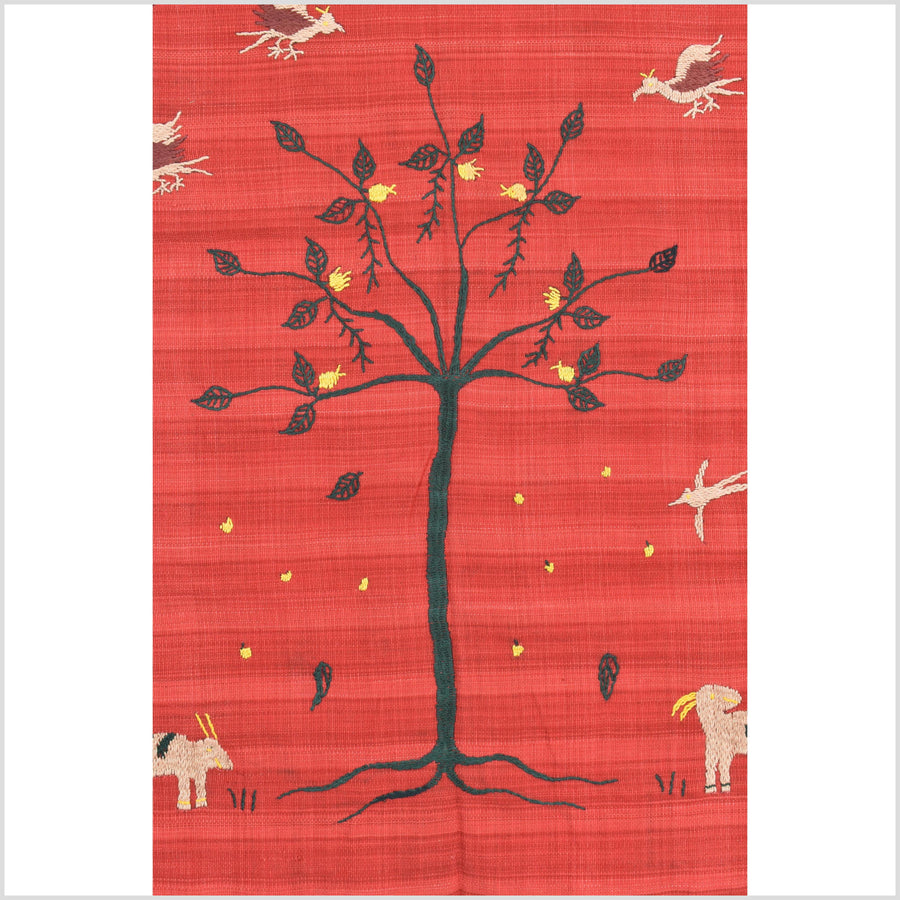 Crimson red cotton story quilt Naga tribal textile ethnic embroidered boho fabric Burma hill tribe tapestry Thai India Hmong II252