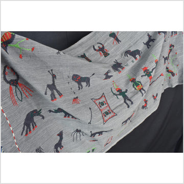 Pewter gray cotton story quilt Naga tribal textile ethnic embroidered boho fabric Burma hill tribe tapestry Thailand India Hmong II254
