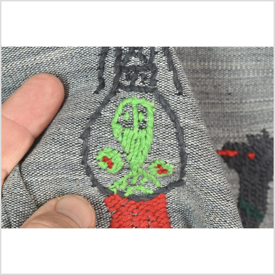 Pewter gray cotton story quilt Naga tribal textile ethnic embroidered boho fabric Burma hill tribe tapestry Thailand India Hmong II254