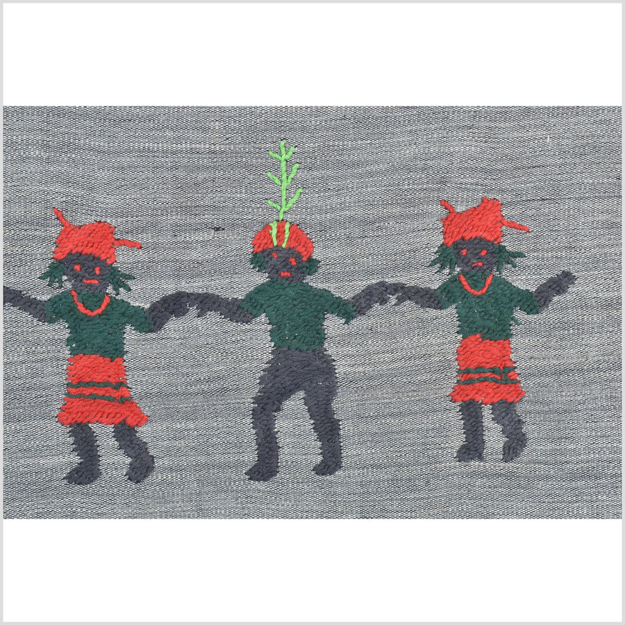 Pewter gray cotton story quilt Naga tribal textile ethnic embroidered boho fabric Burma hill tribe tapestry Thailand India Hmong II254