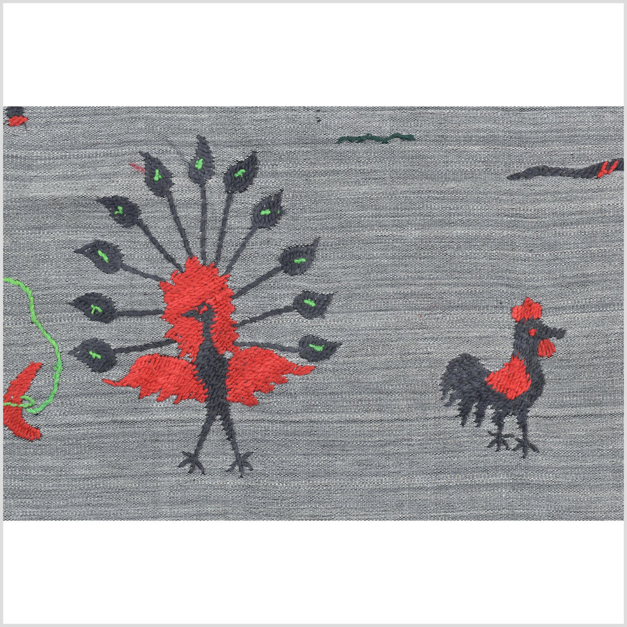 Pewter gray cotton story quilt Naga tribal textile ethnic embroidered boho fabric Burma hill tribe tapestry Thailand India Hmong II254