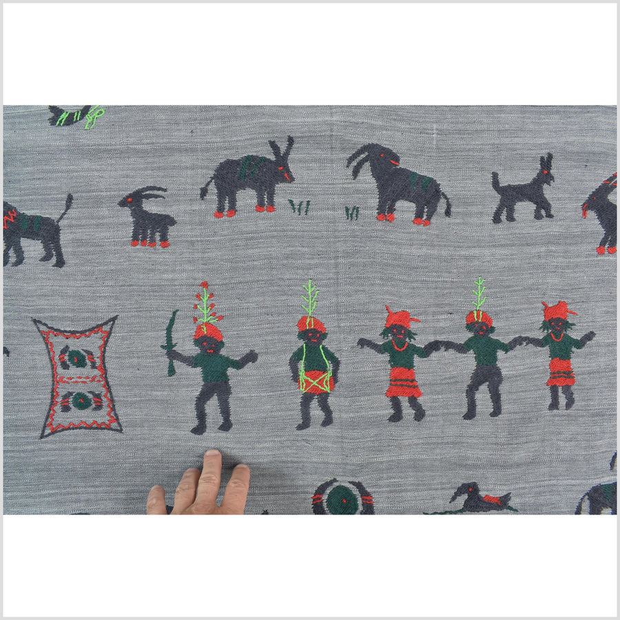 Pewter gray cotton story quilt Naga tribal textile ethnic embroidered boho fabric Burma hill tribe tapestry Thailand India Hmong II254