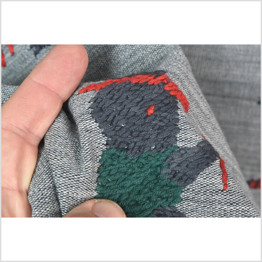 Pewter gray cotton story quilt Naga tribal textile ethnic embroidered boho fabric Burma hill tribe tapestry Thailand India Hmong II256