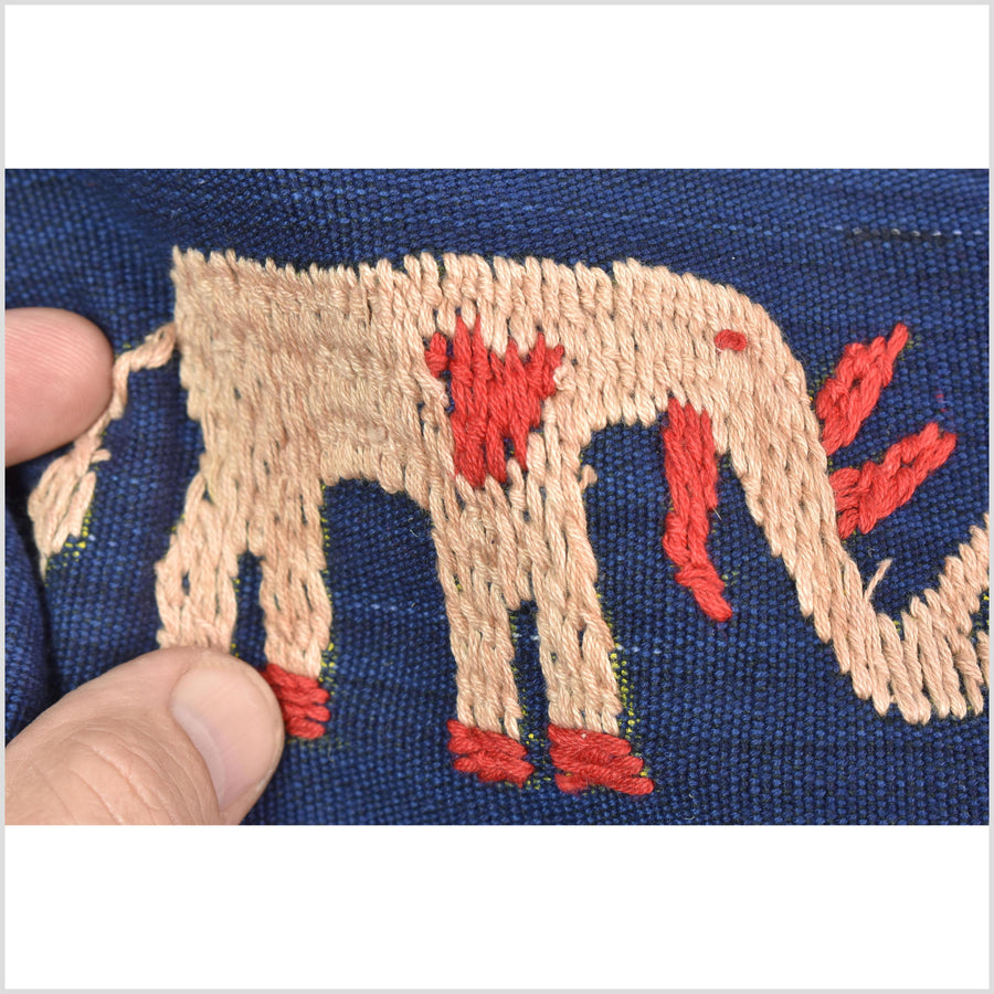 Cobalt blue cotton story quilt Naga tribal textile ethnic embroidered boho fabric Burma hill tribe tapestry Thailand India Hmong II257