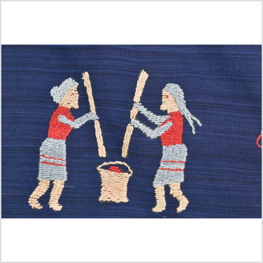 Cobalt blue cotton story quilt Naga tribal textile ethnic embroidered boho fabric Burma hill tribe tapestry Thailand India Hmong II257