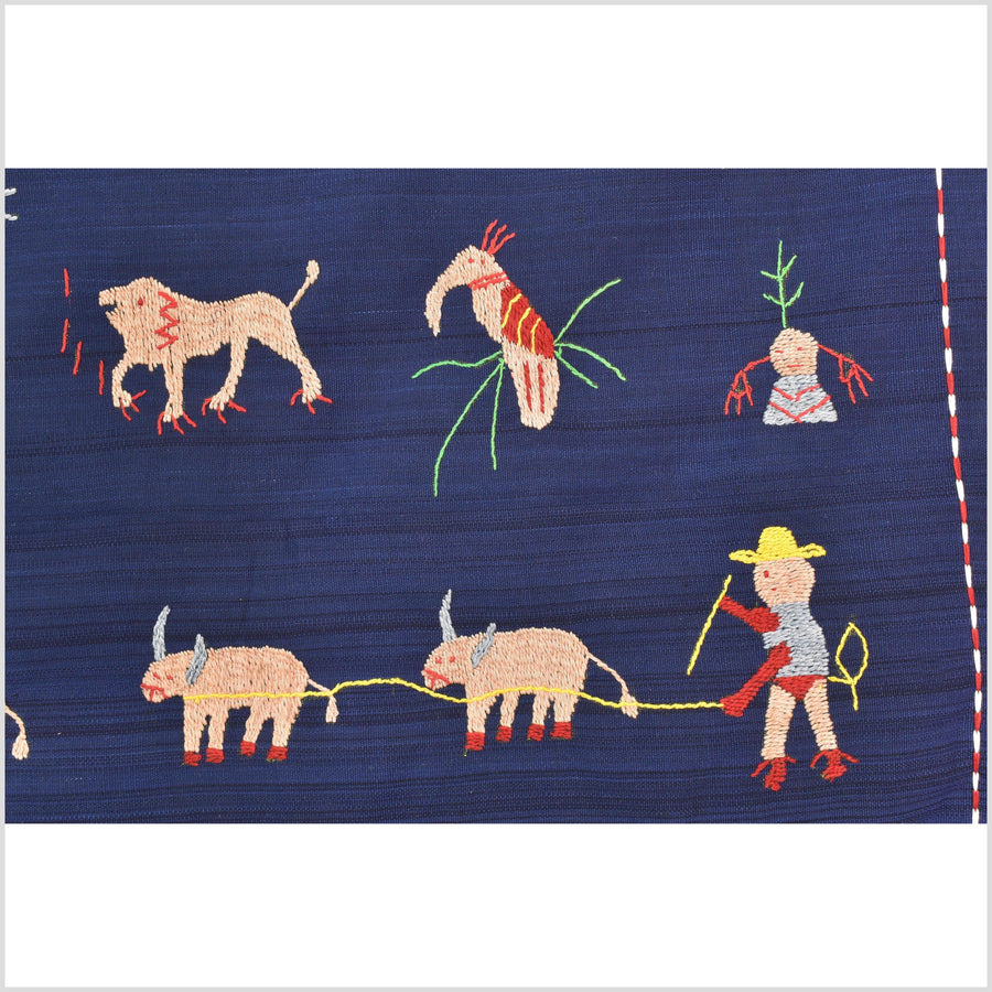 Cobalt blue cotton story quilt Naga tribal textile ethnic embroidered boho fabric Burma hill tribe tapestry Thailand India Hmong II257