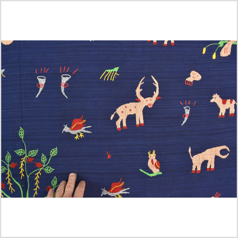 Cobalt blue cotton story quilt Naga tribal textile ethnic embroidered boho fabric Burma hill tribe tapestry Thailand India Hmong II257