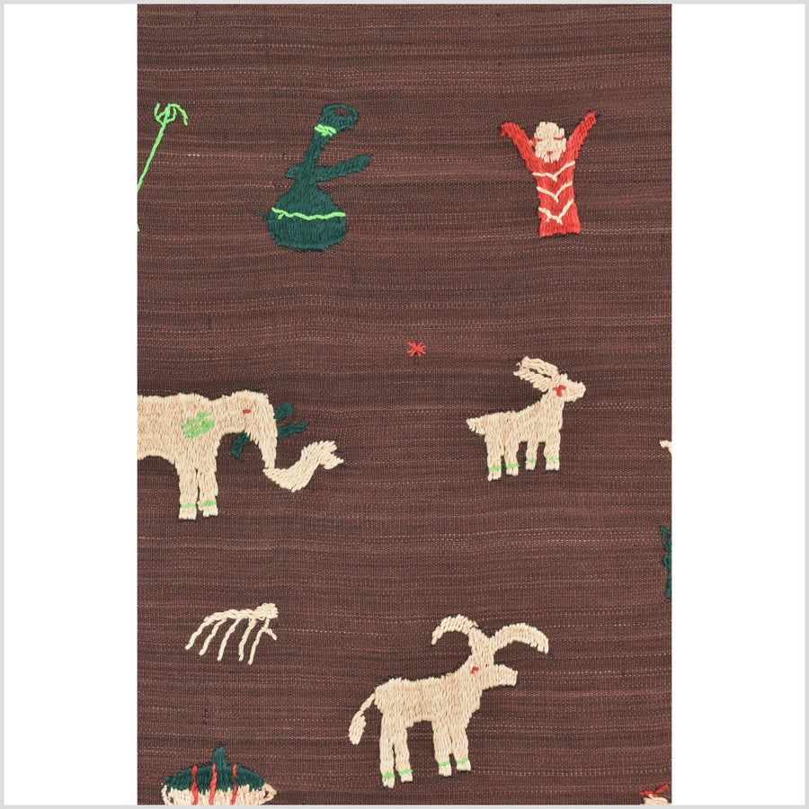 Chocolate brown cotton story quilt Naga tribal textile ethnic embroidered boho fabric Burma hill tribe tapestry Thailand India Hmong II258