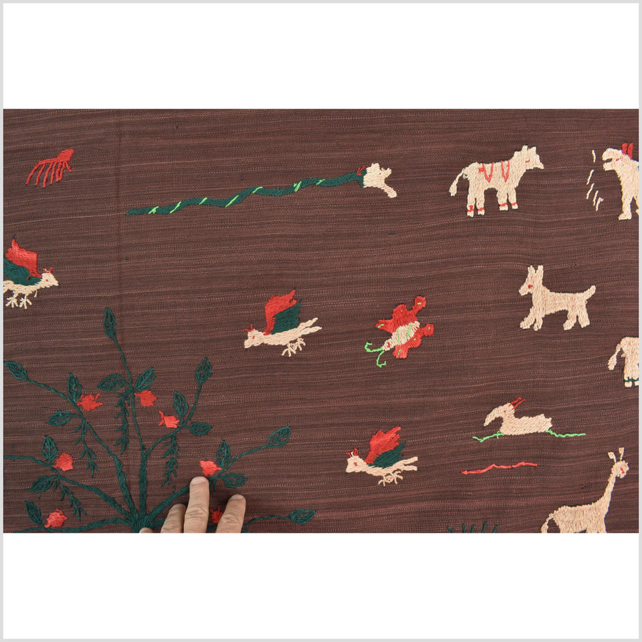 Chocolate brown cotton story quilt Naga tribal textile ethnic embroidered boho fabric Burma hill tribe tapestry Thailand India Hmong II258