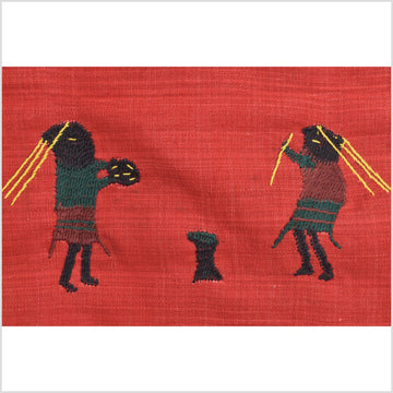 Crimson red cotton story quilt Naga tribal textile ethnic embroidered boho fabric Burma hill tribe tapestry Thai India Hmong II261