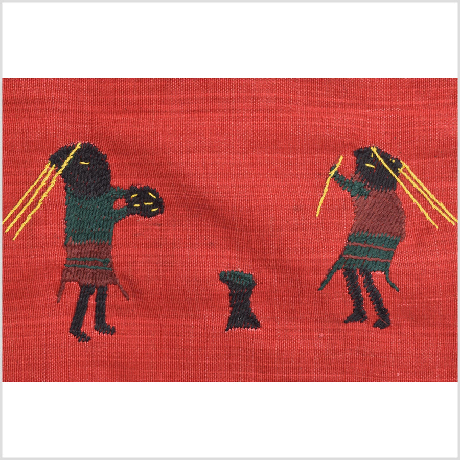 Crimson red cotton story quilt Naga tribal textile ethnic embroidered boho fabric Burma hill tribe tapestry Thai India Hmong II261