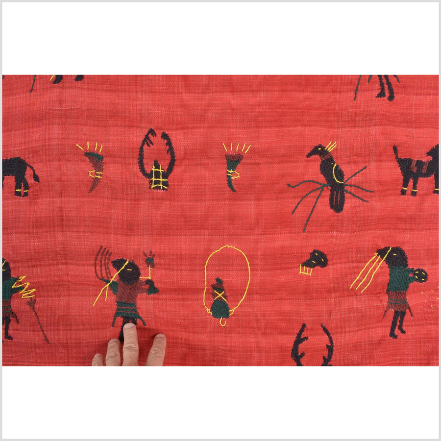 Crimson red cotton story quilt Naga tribal textile ethnic embroidered boho fabric Burma hill tribe tapestry Thai India Hmong II261