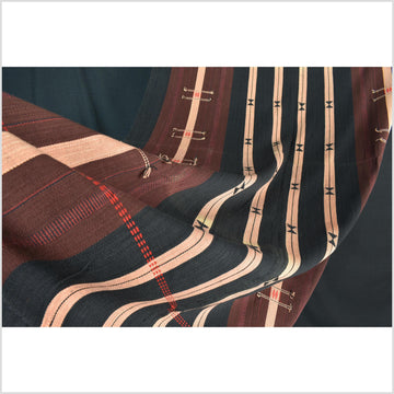 Spectacular vintage tribal home decor ethnic Naga blanket, gold, indigo, brown, red, handwoven cotton throw boho Thailand Burma India tapestry II55