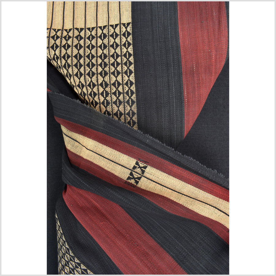 Spectacular vintage tribal home decor ethnic Naga blanket, natural dye, handwoven cotton throw boho Thailand Burma India tapestry II56