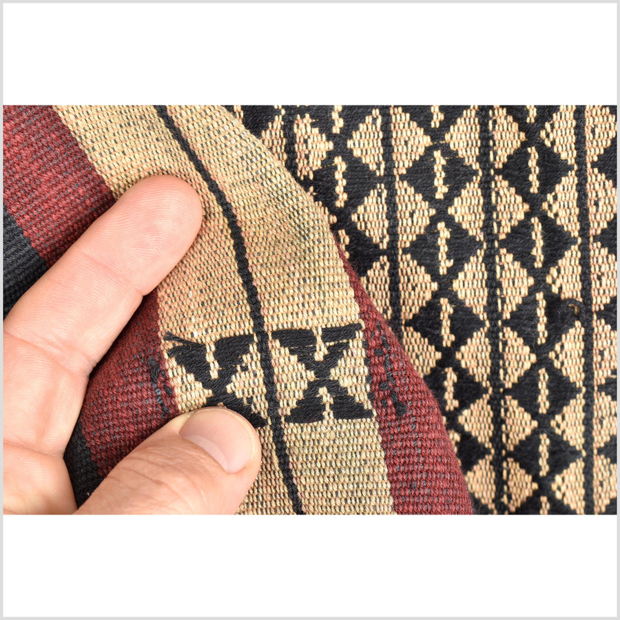 Spectacular vintage tribal home decor ethnic Naga blanket, natural dye, handwoven cotton throw boho Thailand Burma India tapestry II56
