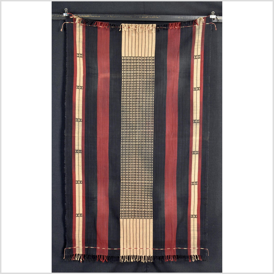 Spectacular vintage tribal home decor ethnic Naga blanket, natural dye, handwoven cotton throw boho Thailand Burma India tapestry II56