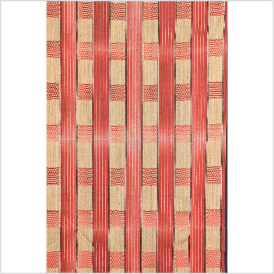 Vintage patina tribal home decor ethnic Naga blanket, geometric stripe, orange, gold, indigo, handwoven cotton throw boho Thailand Burma India tapestry II59