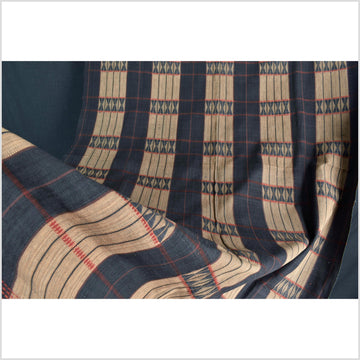 Incredible vintage tribal home decor ethnic Naga blanket, geometric stripe, brown, maroon, indigo, handwoven cotton throw boho Thailand Burma India tapestry II62
