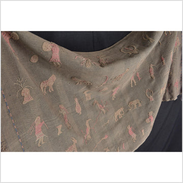 Brown and blush cotton story quilt Naga tribal textile ethnic embroidered boho fabric Burma hill tribe tapestry Thailand India Hmong II68