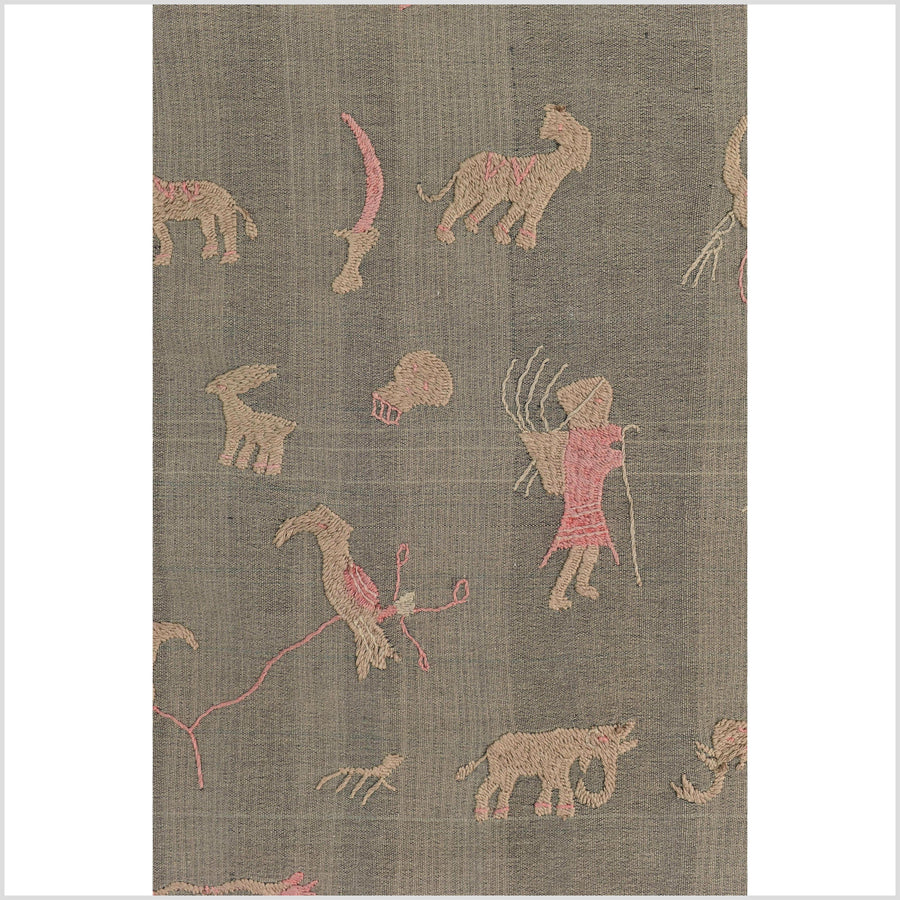 Brown and blush cotton story quilt Naga tribal textile ethnic embroidered boho fabric Burma hill tribe tapestry Thailand India Hmong II68