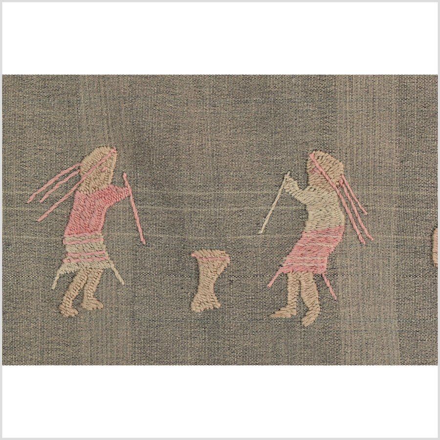 Brown and blush cotton story quilt Naga tribal textile ethnic embroidered boho fabric Burma hill tribe tapestry Thailand India Hmong II68