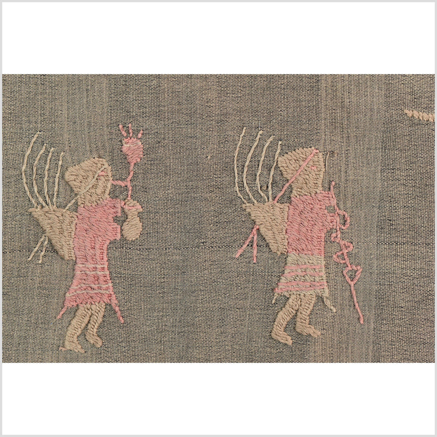 Brown and blush cotton story quilt Naga tribal textile ethnic embroidered boho fabric Burma hill tribe tapestry Thailand India Hmong II68