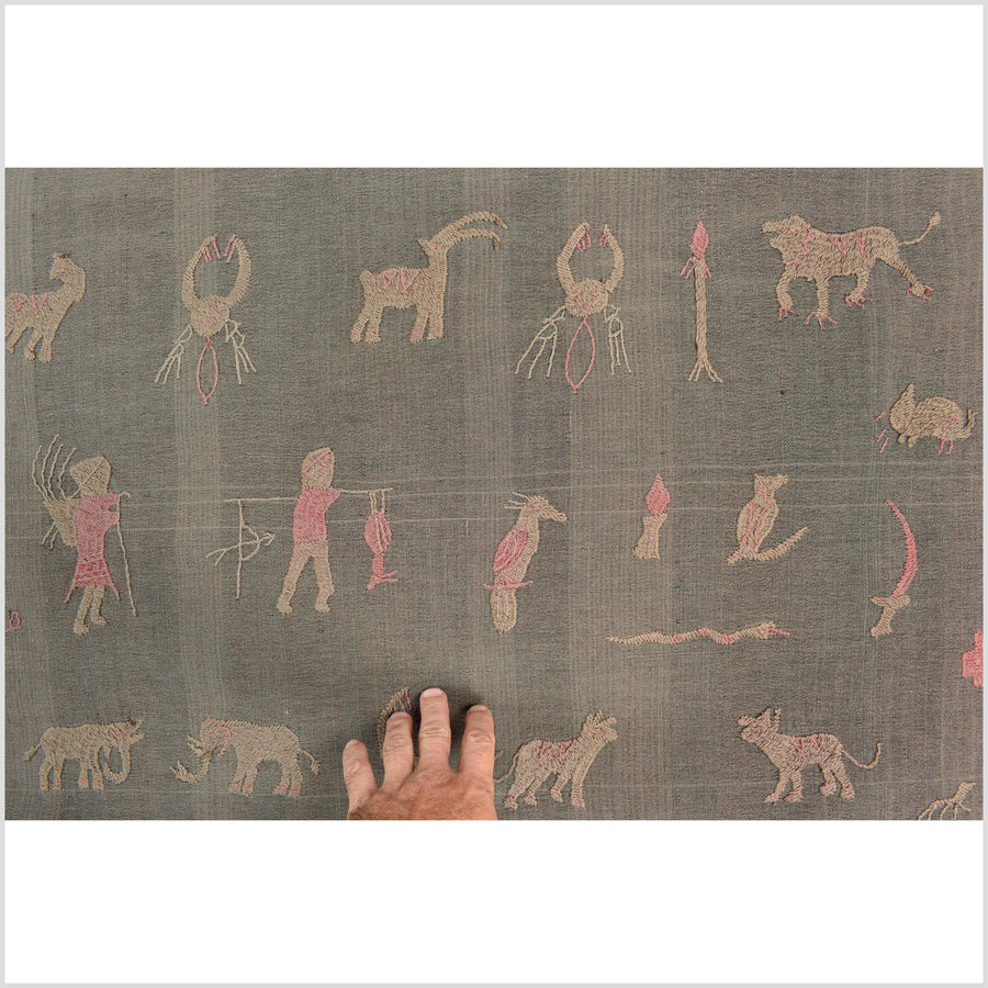 Brown and blush cotton story quilt Naga tribal textile ethnic embroidered boho fabric Burma hill tribe tapestry Thailand India Hmong II68