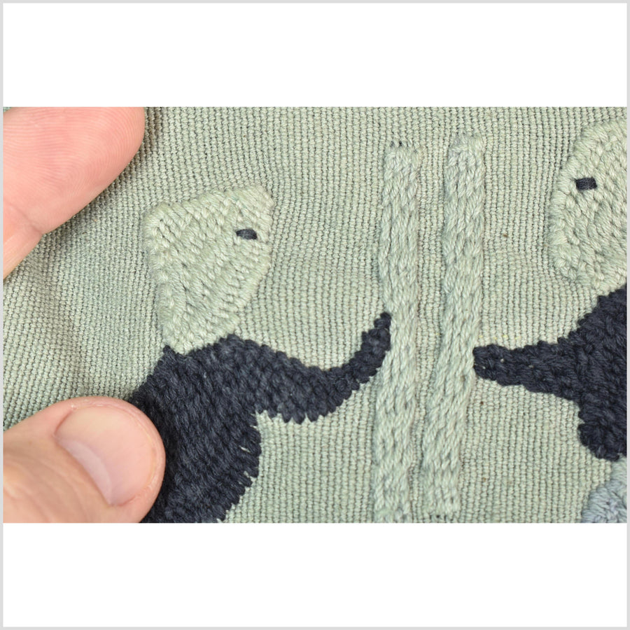 Celadon cotton story quilt Naga tribal textile ethnic embroidered boho fabric Burma hill tribe tapestry Thailand India Hmong II6