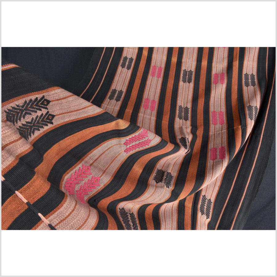 Vintage patina tribal home decor ethnic Naga blanket, geometric stripe, handwoven cotton throw boho Thailand Burma India tapestry II71